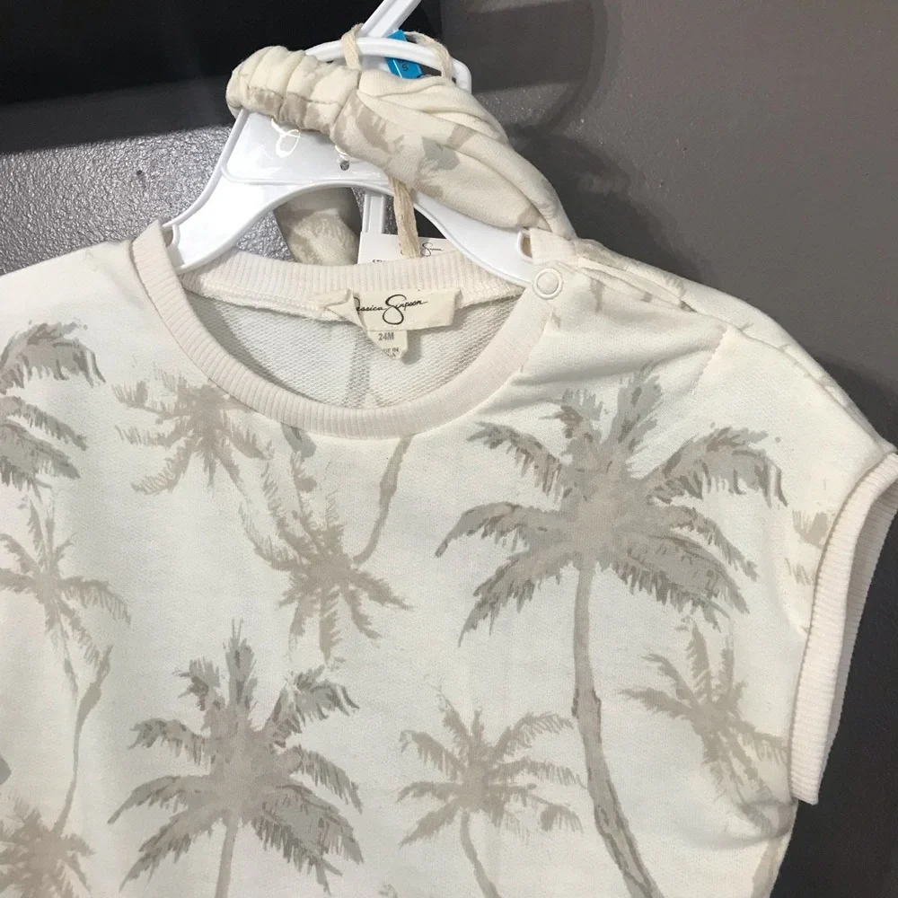 Jessica Simpson baby 24 months cream palms 3 piece outfit - Picture 7 of 13